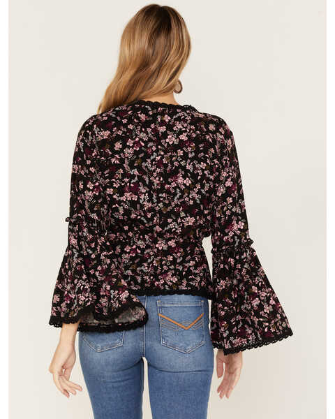 Image #4 - Idyllwind Women's Fall For Me Floral Print Bell Sleeve Kimono, Black, hi-res