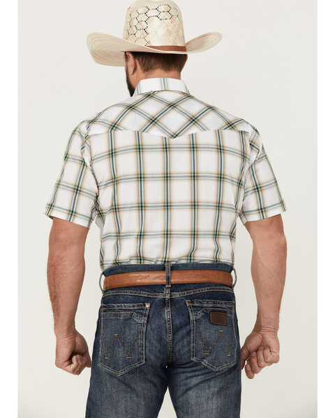 Image #4 - Ely Walker Men's Plaid Print Short Sleeve Pearl Snap Western Shirt, White, hi-res