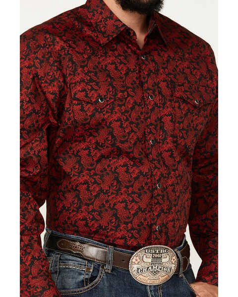 Image #3 - Rodeo Clothing Men's Paisley Print Long Sleeve Snap Western Shirt, Red, hi-res