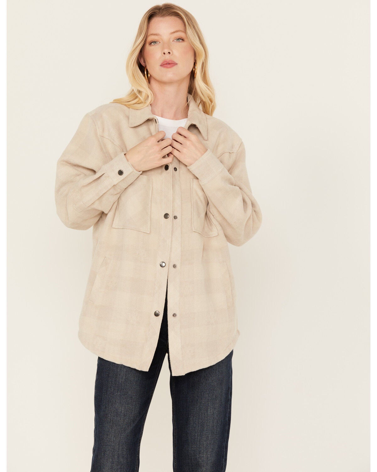 Rock & Roll Denim Women's Western Shacket, Natural, hi-res