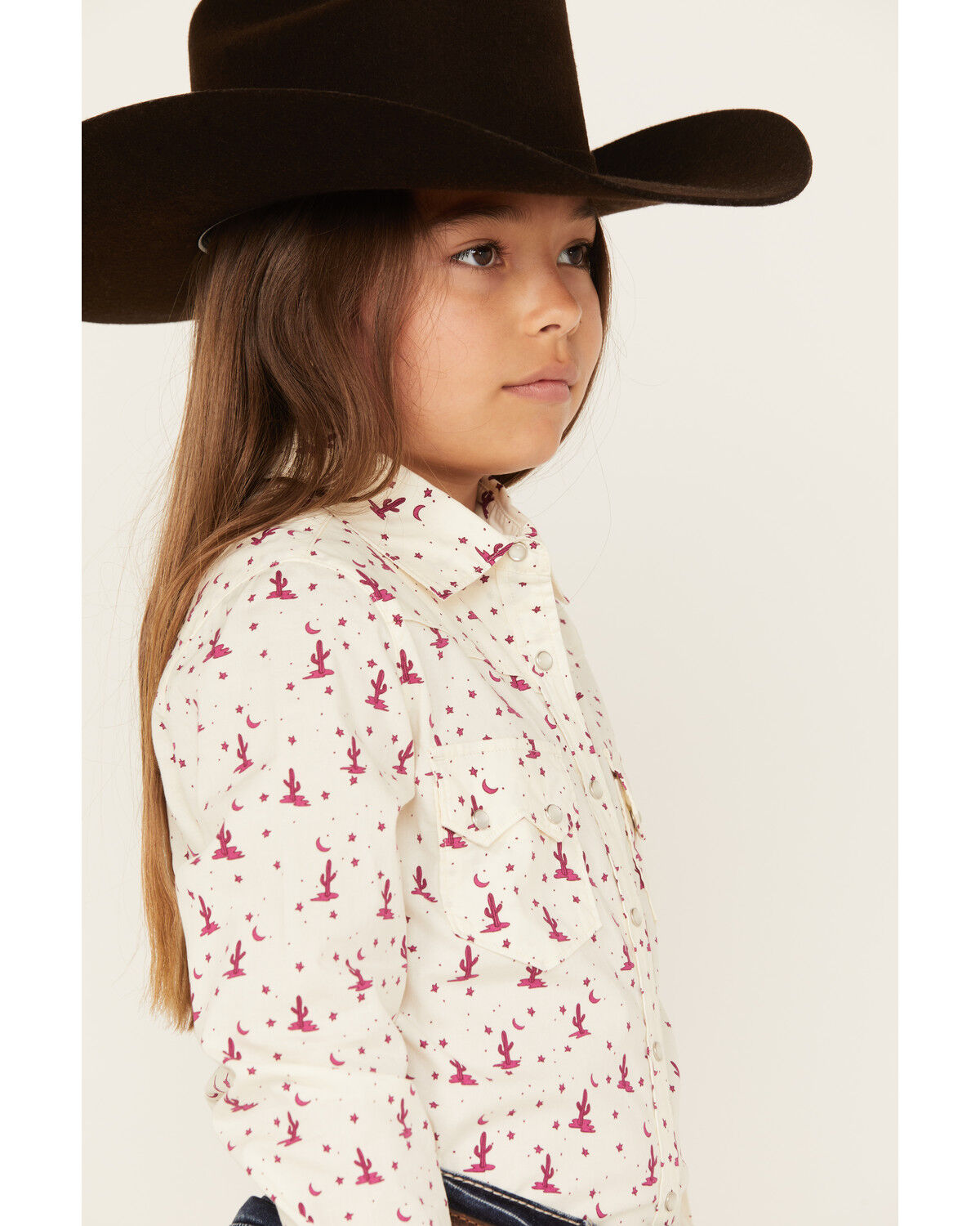 Image #2 - Shyanne Girls' Cactus Print Long Sleeve Pearl Snap Shirt, Ivory, hi-res