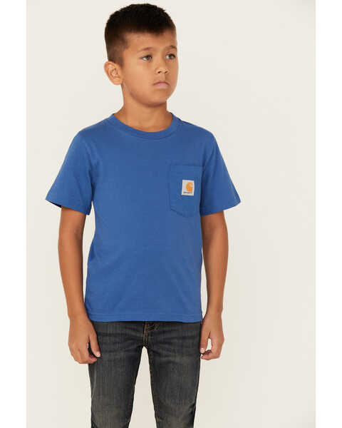 Image #1 - Carhartt Boys' Logo Pocket Short Sleeve T-Shirt, Medium Wash, hi-res