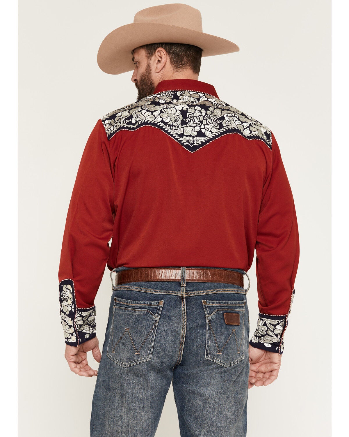 Image #4 - Scully Gunfighter Long Sleeve Pearl Snap Western Shirt, Red, hi-res