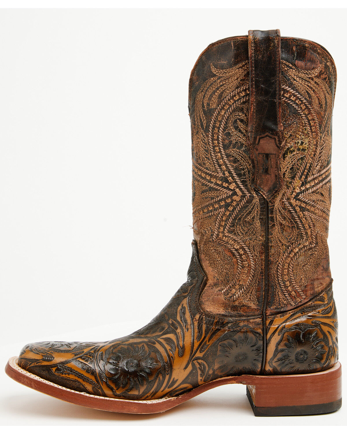 Image #3 - Tanner Mark Men's Hand Tooled Western Boots - Broad Square Toe, Brown, hi-res