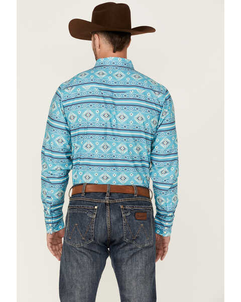 Image #4 - Roper Men's Horizontal Southwestern Striped Print Long Sleeve Snap Western Shirt , Blue, hi-res