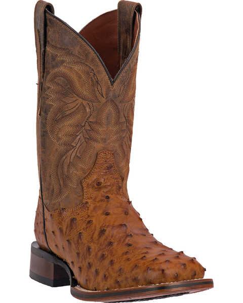 Image #1 - Dan Post Men's Alamosa Full Quill Ostrich Western Boots - Broad Square Toe, Saddle Tan, hi-res