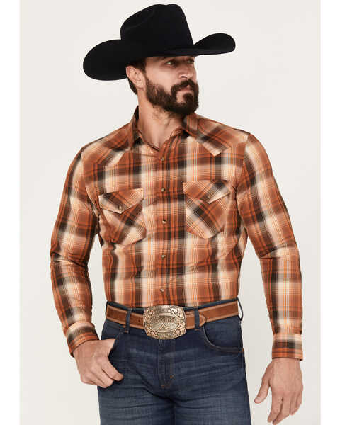 Image #1 - Pendleton Men's Frontier Plaid Long Sleeve Snap Western Shirt, Rust Copper, hi-res
