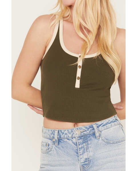 Image #3 - Cleo + Wolf Women's Cropped Ribbed Tank Top, Dark Green, hi-res