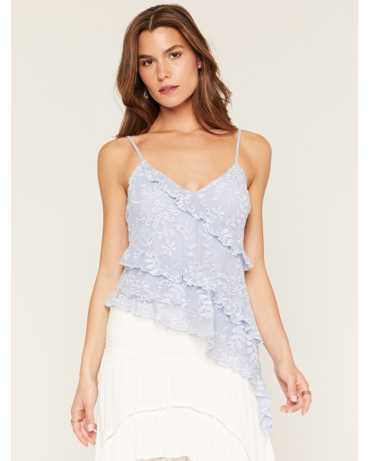 Originality Women's Asymmetrical Frill Cami Top, Blue, hi-res