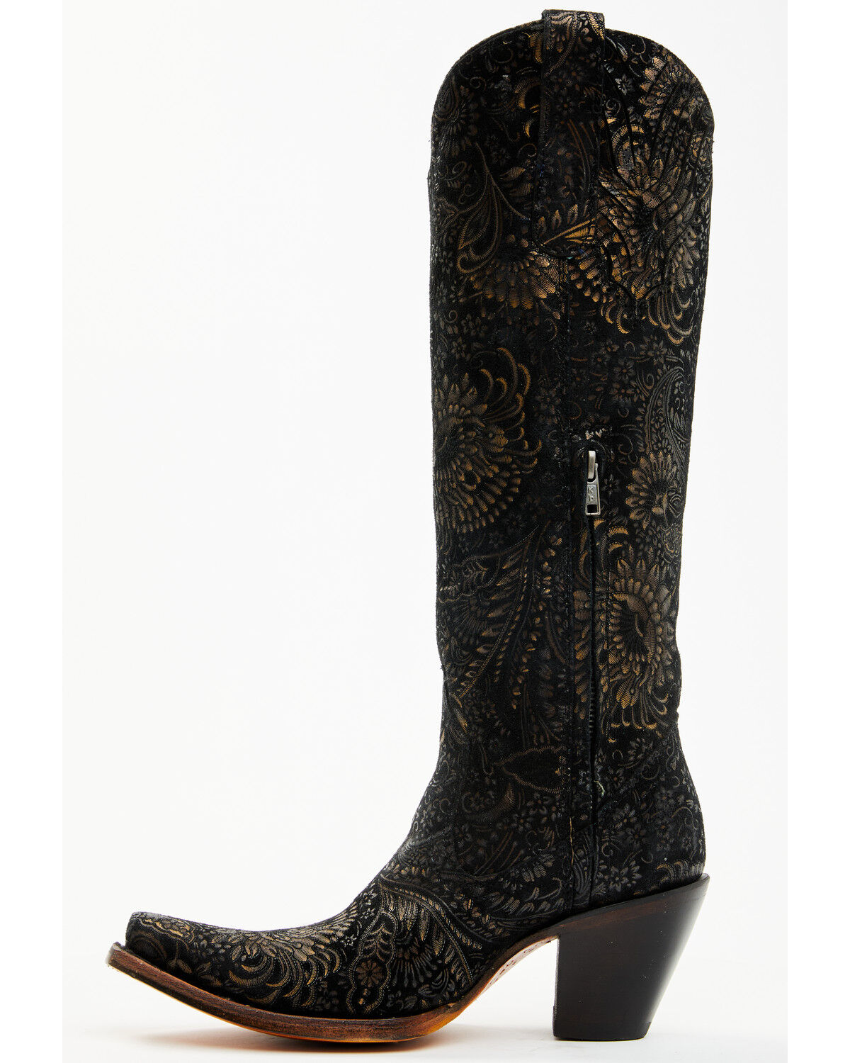 Image #3 - Corral Women's Floral Tall Western Boots - Snip Toe, Gold, hi-res