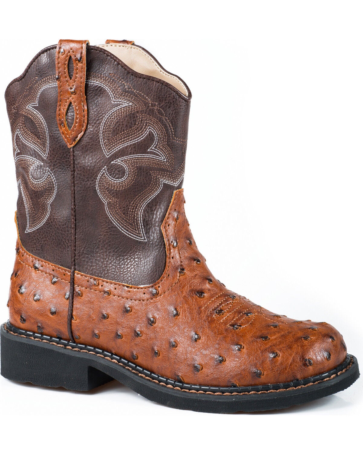 Roper Women's Ostrich Print Western Boots - Round Toe, Tan, hi-res