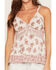 Image #3 - Angie Women's Floral Print Lace Trim Tank Top, Ivory, hi-res
