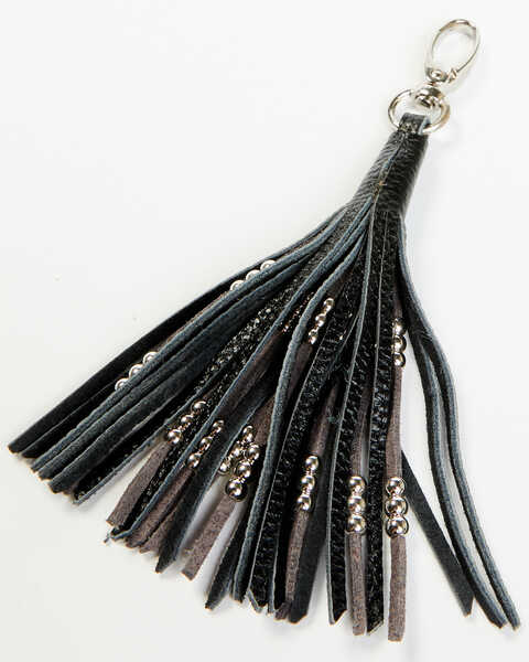 Image #1 - Shyanne Black Leather & Gold Beaded Fringe Keychain, Black, hi-res