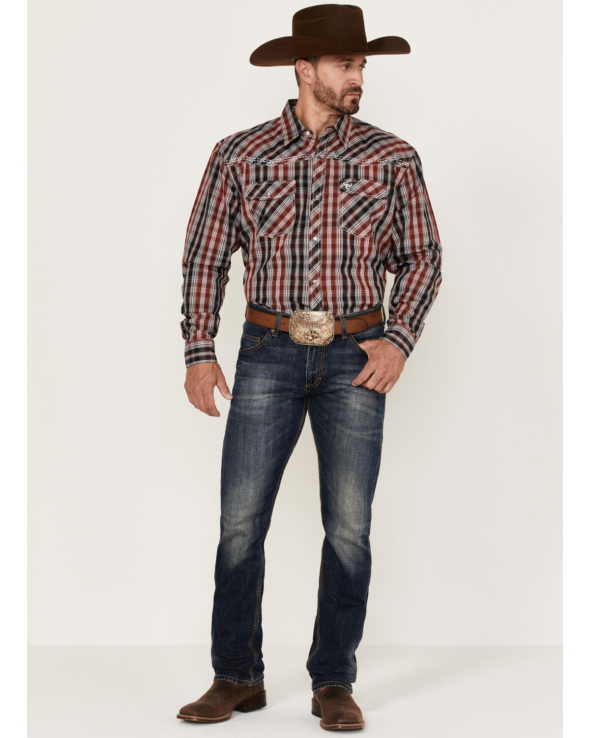 Image #2 - Cowboy Hardware Men's Arroyo Large Plaid Snap Western Shirt, Red, hi-res
