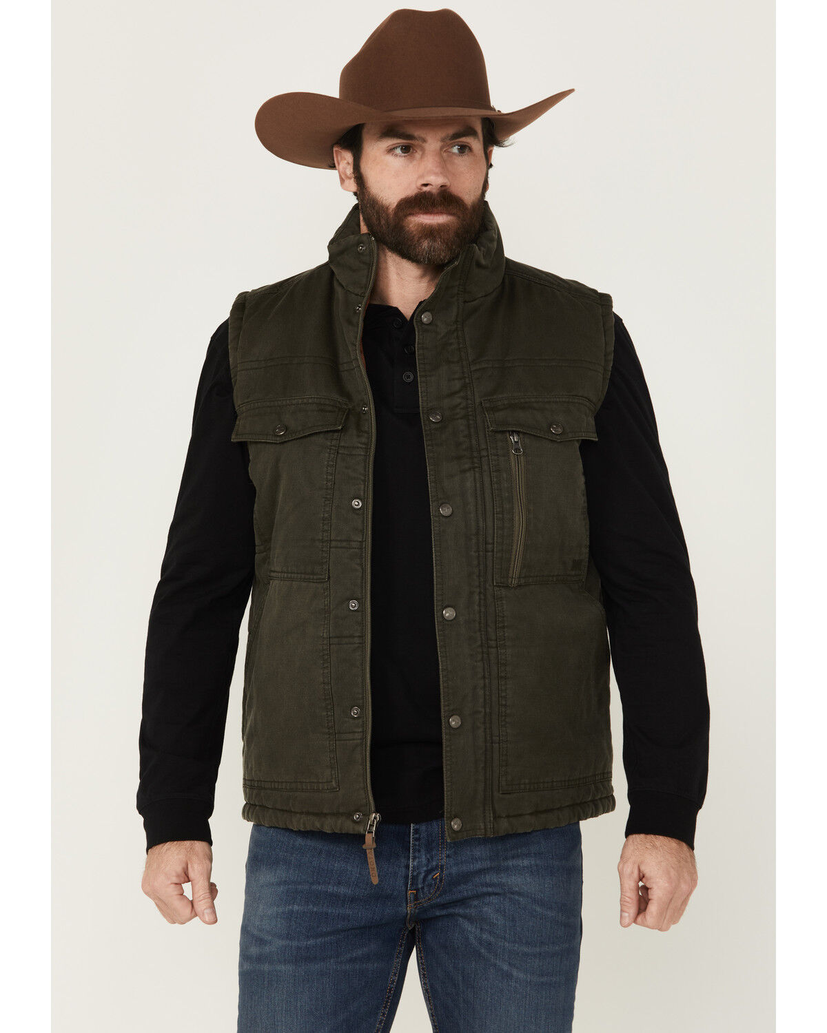 Image #1 - Dakota Grizzly Men's Sawtooth Microsuede Insulated Vest, Olive, hi-res