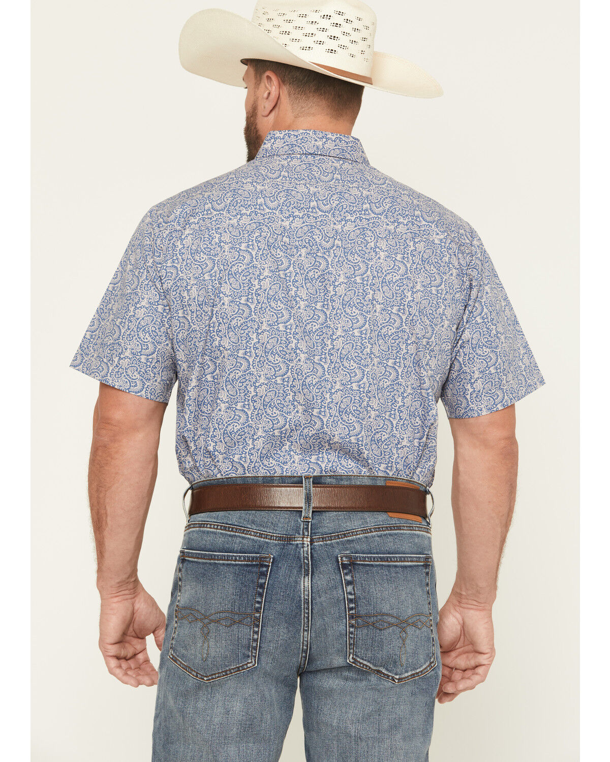 Image #4 - Ely Walker Men's Paisley Print Short Sleeve Snap Western Shirt, Navy, hi-res