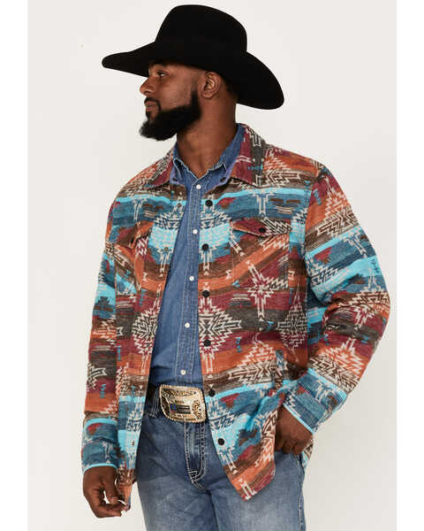 Rock & Roll Denim Men's Southwestern Print Shirt Jacket, Turquoise, hi-res