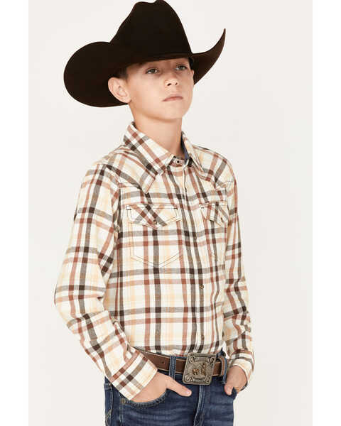 Image #2 - Cody James Boys' Plaid Print Long Sleeve Western Snap Flannel Shirt, Cream, hi-res