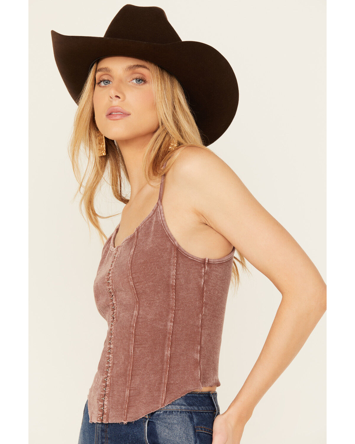 Image #2 - Rock & Roll Denim Women's Sleeveless Ribbed Corset Tank, , hi-res