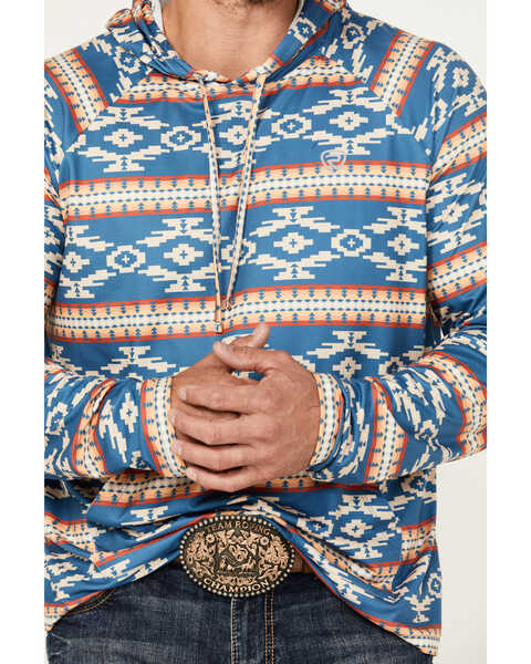 Image #3 - Rock & Roll Denim Men's Southwestern Print Performance Hooded Sweatshirt, Blue, hi-res
