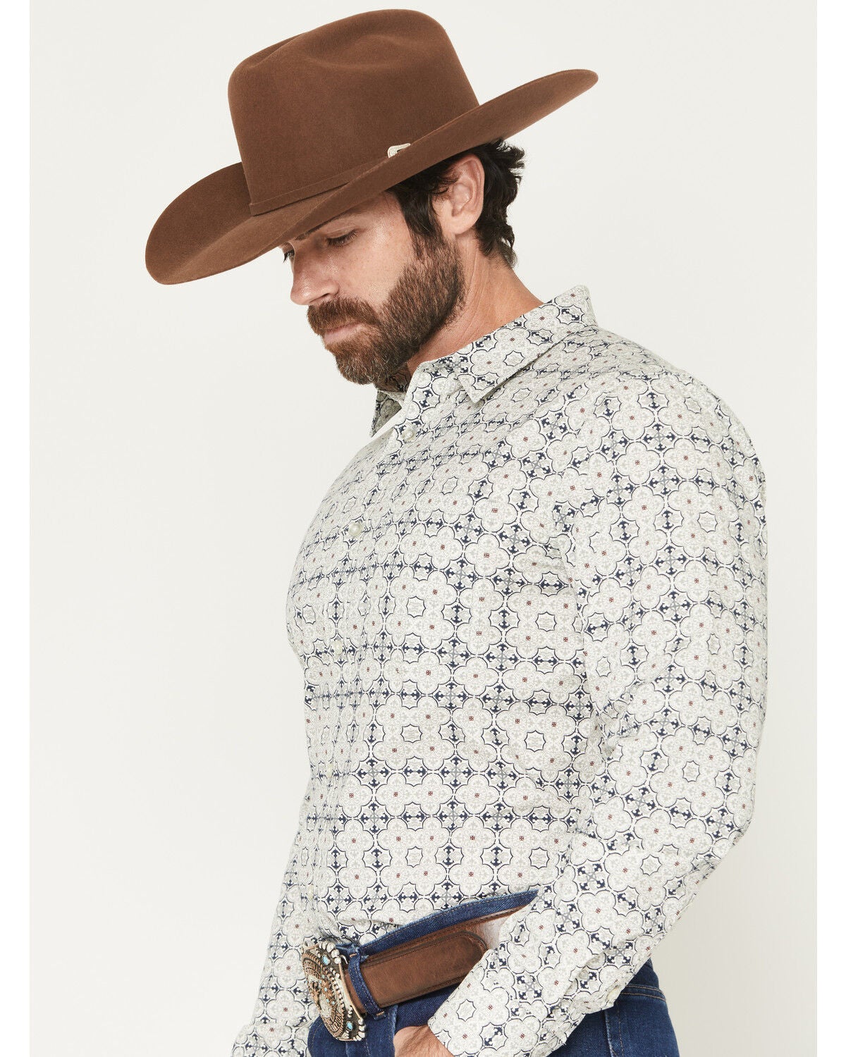 Image #2 - Gibson Trading Co Men's Initiate Medallion Print Long Sleeve Button-Down Western Shirt - Big, White, hi-res