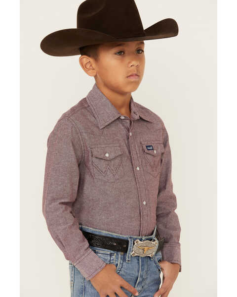 Image #2 - Wrangler Boys' Classic Fit Long Sleeve Snap Western Shirt, Burgundy, hi-res
