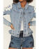 Image #3 - Rock & Roll Denim Women's Light Wash Pleather Fringe Denim Jacket, Light Wash, hi-res