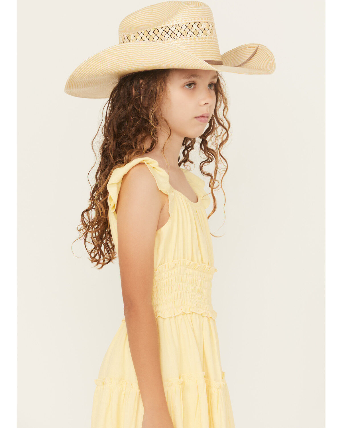 Image #2 - Ash & Violet Girls' Solid Ruffle Sleeve Dress, Yellow, hi-res