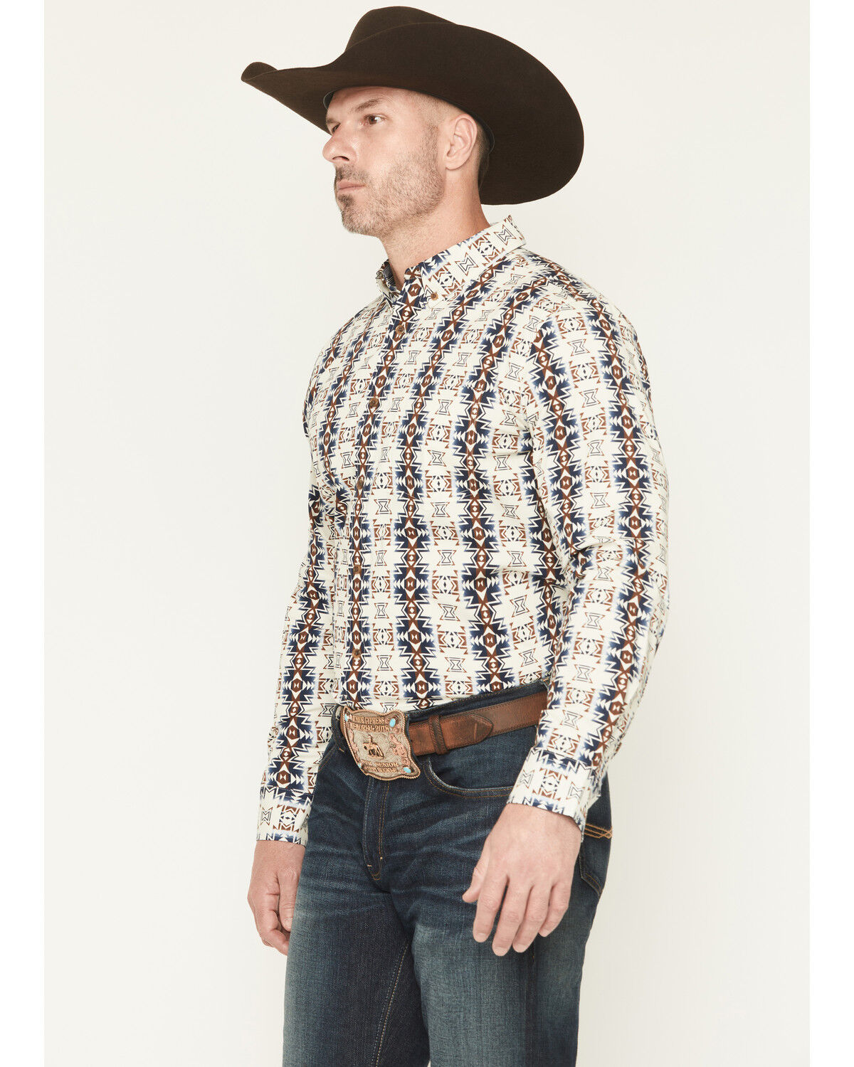 Image #2 - Cody James Men's Wild Prairie Southwestern Print Long Sleeve Button-Down Stretch Western Shirt, Tan, hi-res