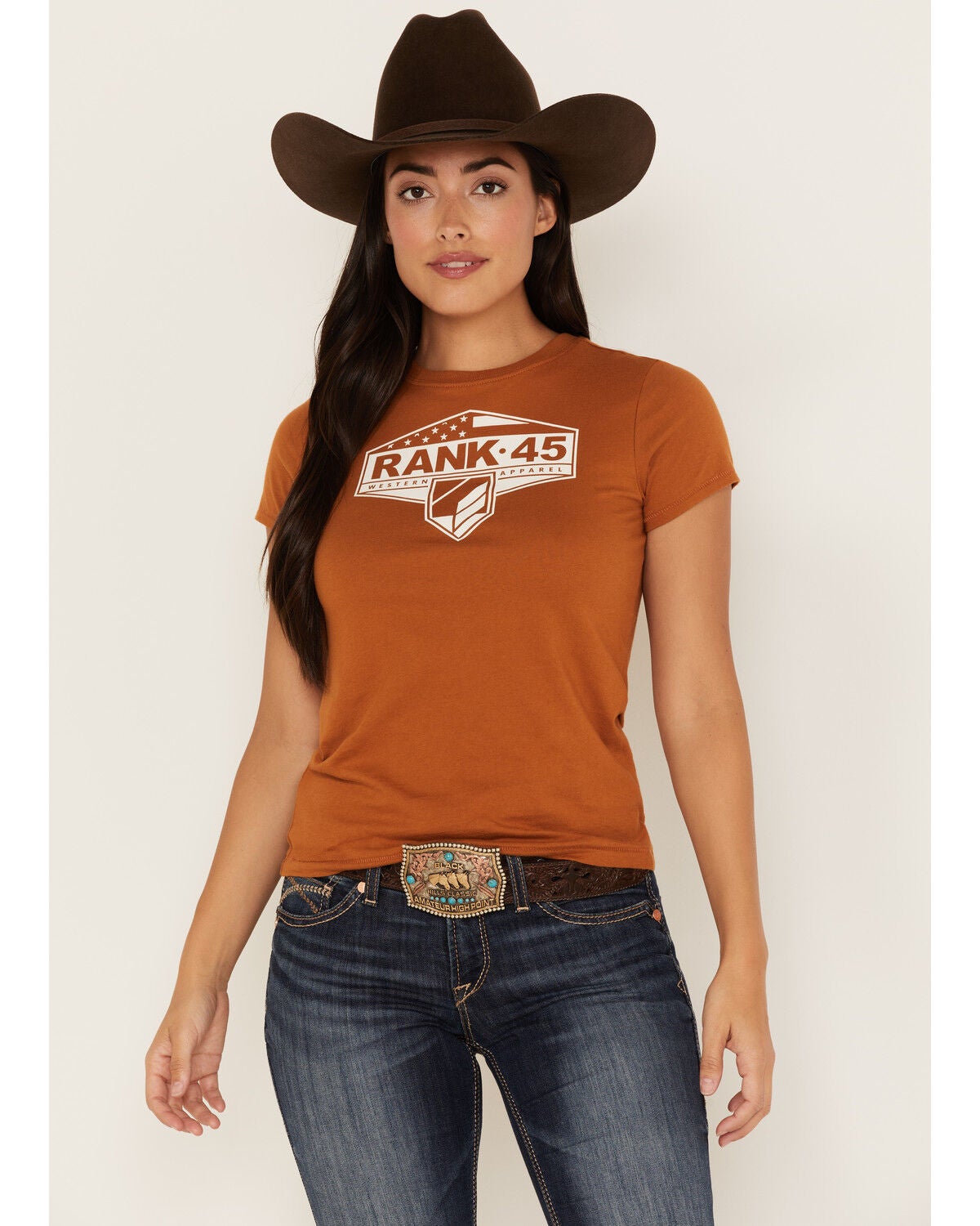 RANK 45&reg; Women's Logo Short Sleeve Graphic Tee, Pecan, hi-res