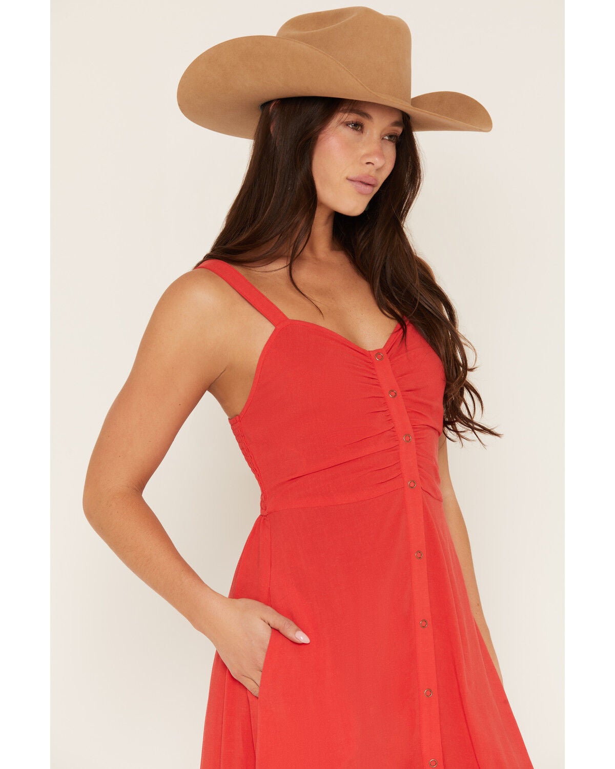 Image #2 - Lovestitch Women's Sleeveless Snap Front Midi Dress, Red, hi-res