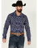 Image #1 - Rock & Roll Denim Men's Southwestern Print Long Sleeve Pearl Snap Stretch Western Shirt, Dark Blue, hi-res