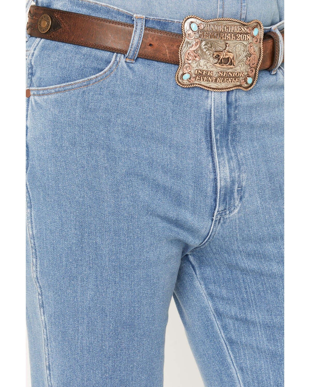Image #2 - Wrangler Men's 13MWZ Tough Lite Medium Wash Cowboy Cut Straight Stretch Denim Jeans, Medium Wash, hi-res