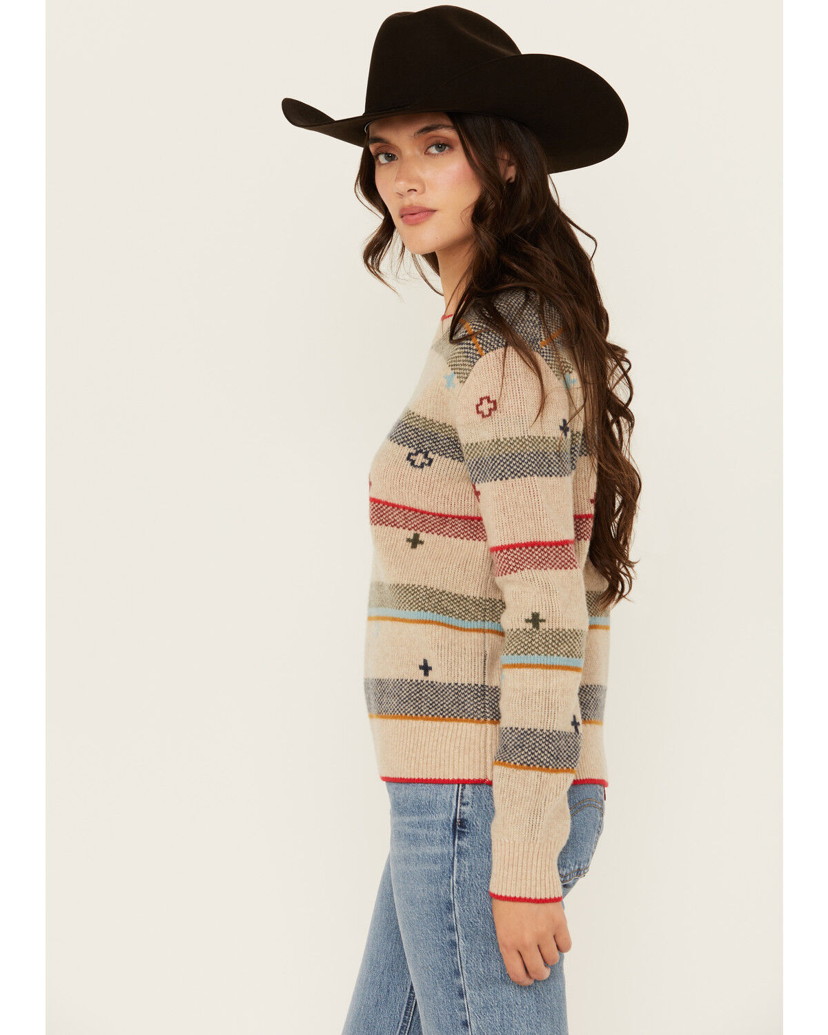 Image #2 - Pendleton Women's Striped Sweater, Oatmeal, hi-res