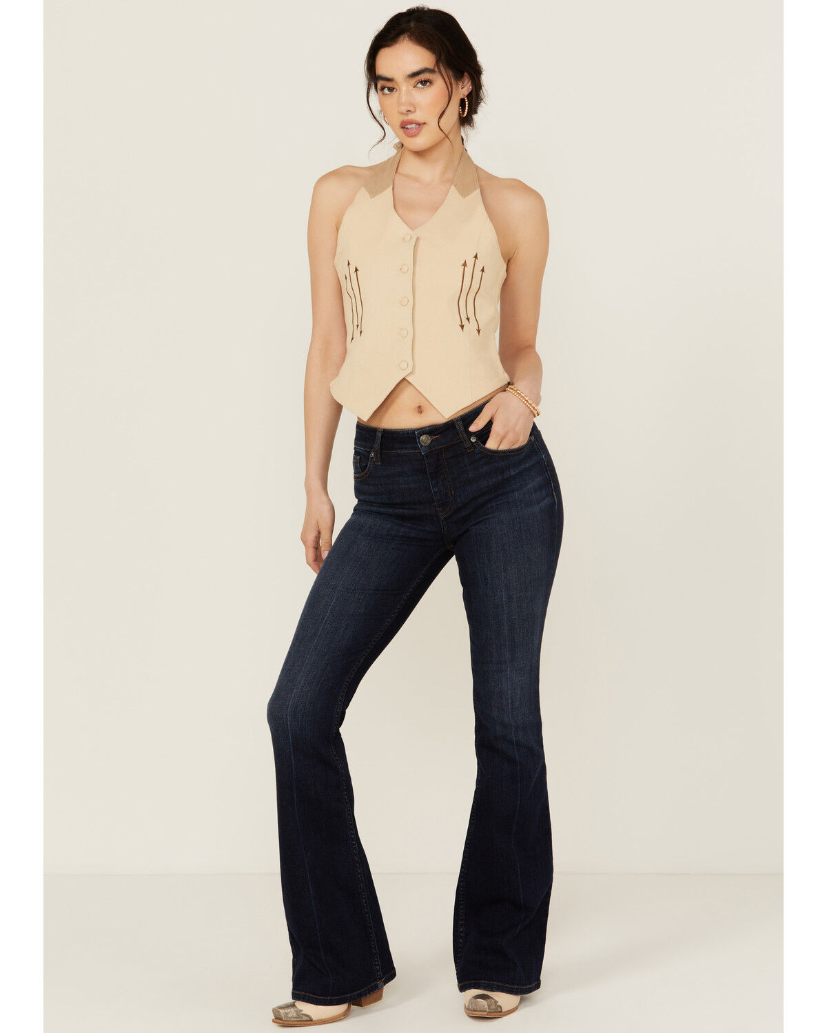 Image #1 - Shyanne Women's Luna High Rise Flare Stretch Denim Jeans, Dark Wash, hi-res
