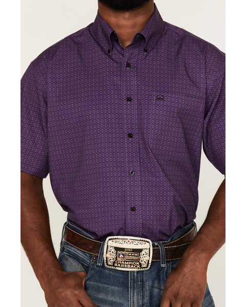 Cinch Men's ARENAFLEX Geo Print Short Sleeve Button Down Western Shirt , Purple, hi-res
