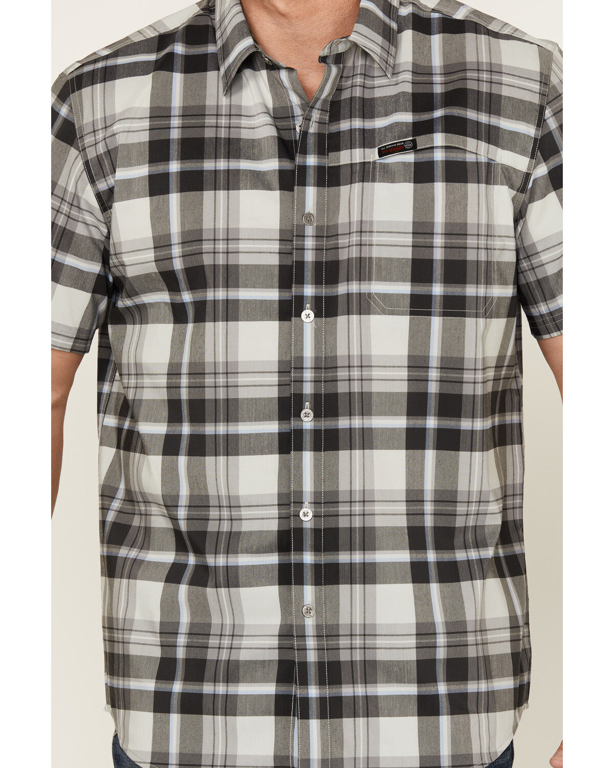 Image #3 - ATG by Wrangler Cedar Plaid Print Short Sleeve Button-Down Performance Western Shirt, Black, hi-res