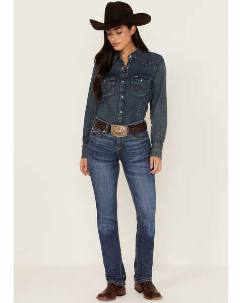 Ariat Women's R.E.A.L. Naida Medium Wash Mid Rise Straight Jeans, Blue, hi-res
