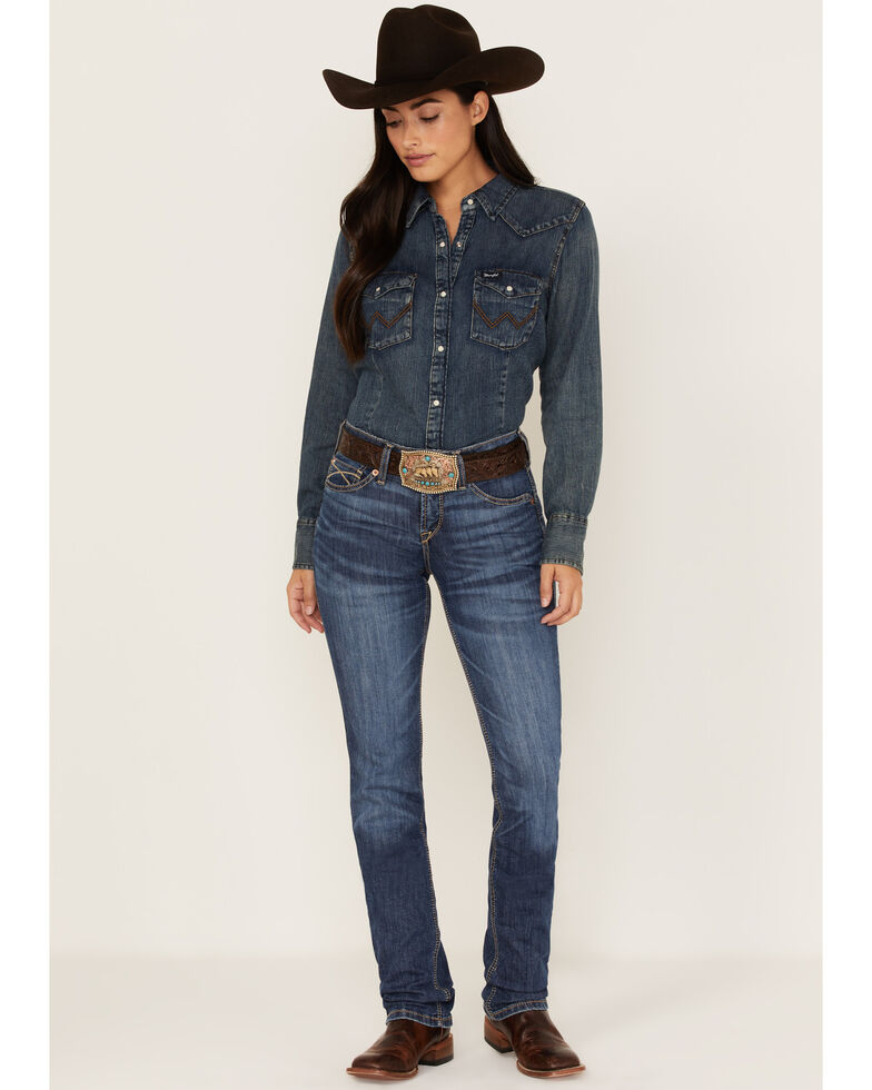 Ariat Women's R.E.A.L. Naida Medium Wash Mid-Rise Straight Jeans, Blue, hi-res