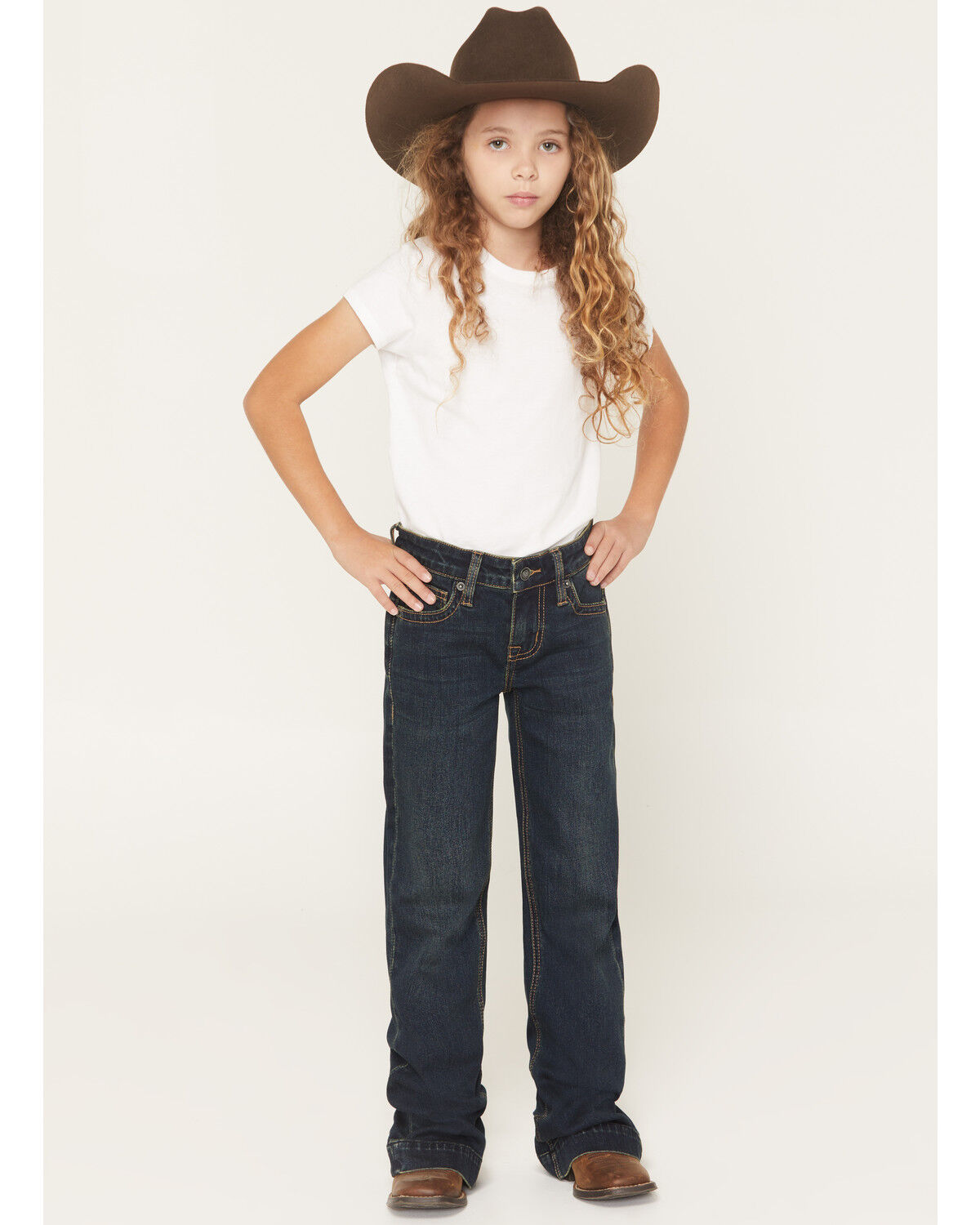 Image #1 - Rock & Roll Denim Girls' Dark Wash Suede Pocket Trouser Stretch Denim Jeans, Dark Wash, hi-res