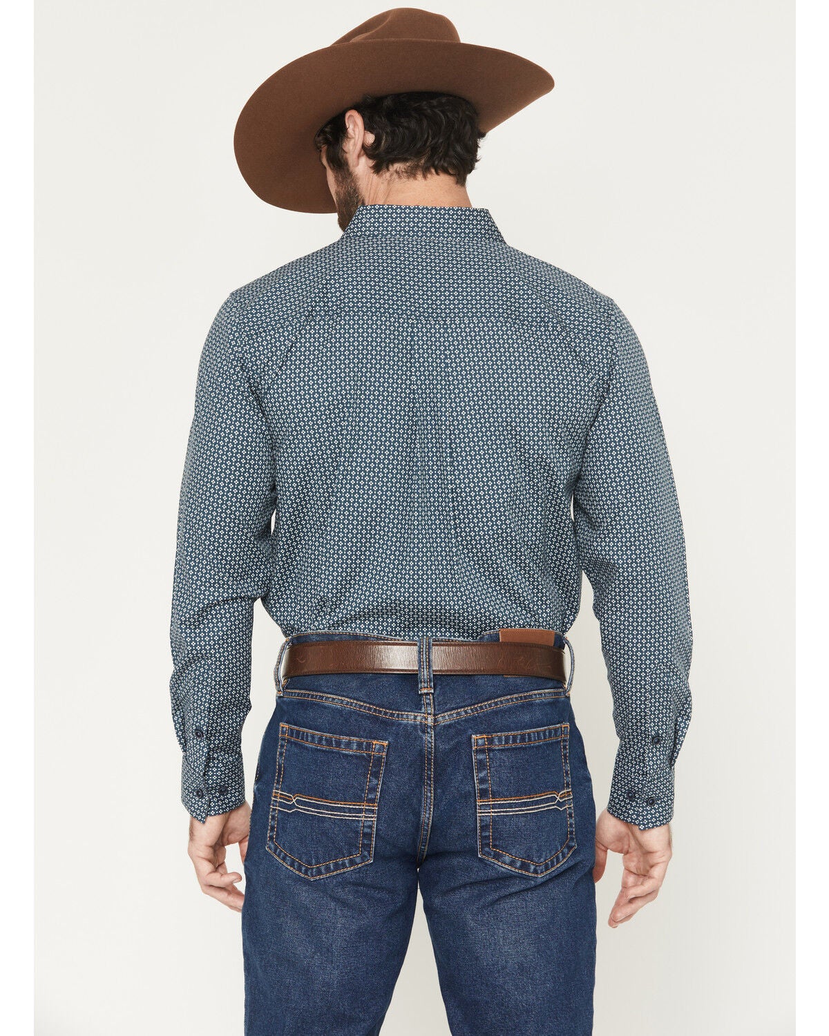 Image #4 - Cody James Men's Bourbon Geo Print Long Sleeve Button-Down Stretch Western Shirt - Tall, Navy, hi-res