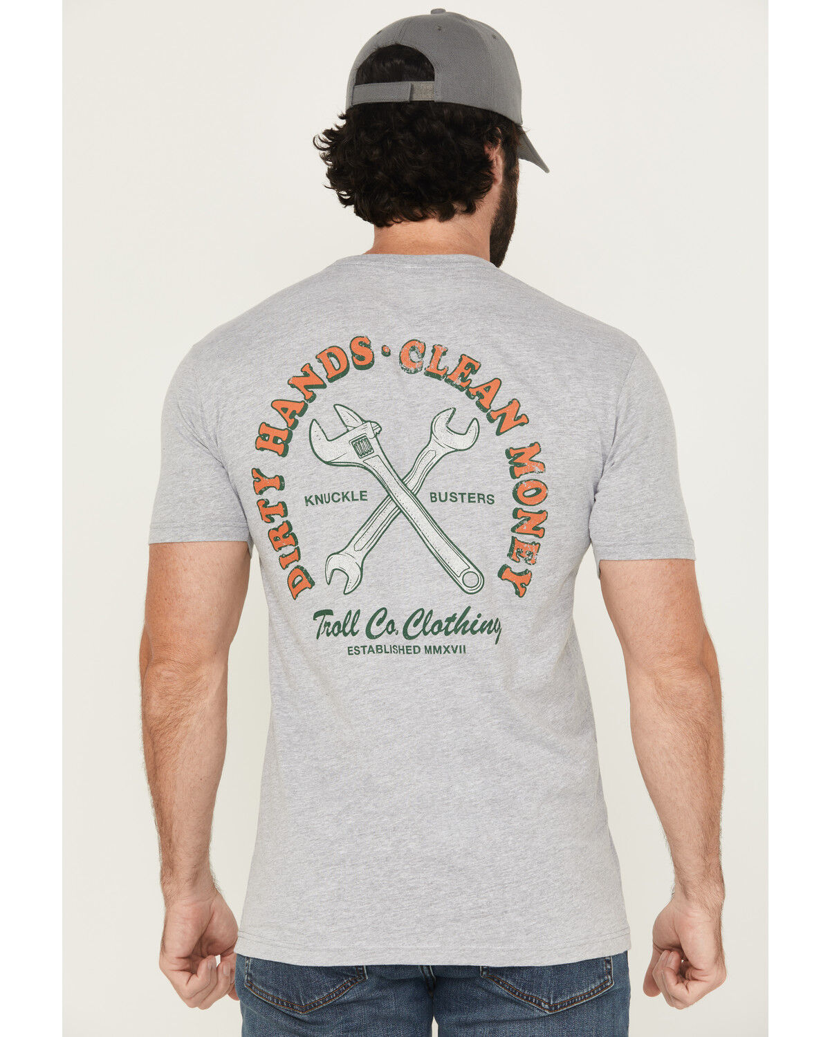 Image #1 - Troll Co Men's Knuckle Buster Short Sleeve Graphic T-Shirt, Heather Grey, hi-res
