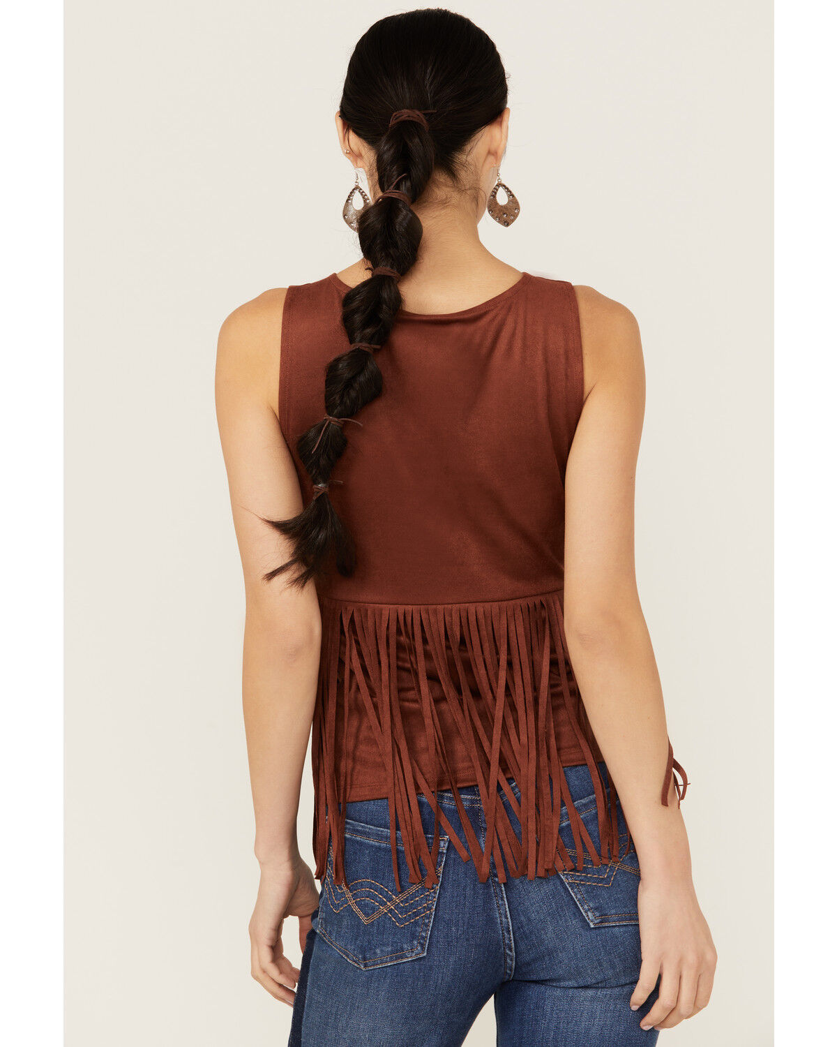 Image #4 - Idyllwind Women's Pennington Faux Suede Twisted Fringe Top, Mahogany, hi-res