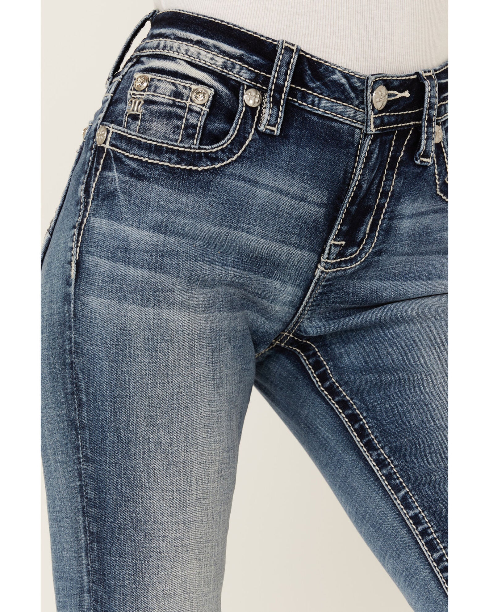 Miss Me Women's Pieced Denim Horseshoe Embroidered Bootcut Jeans