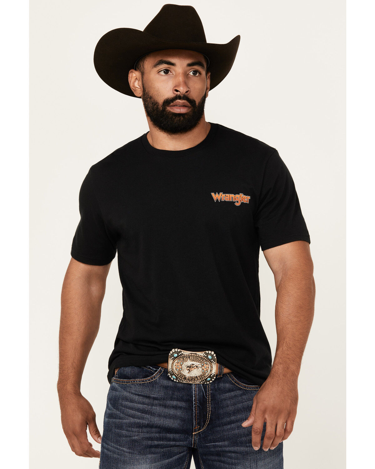 Image #2 - Wrangler Men's Boot Barn Exclusive Bucking Cowboy Short Sleeve Graphic T-Shirt, Black, hi-res