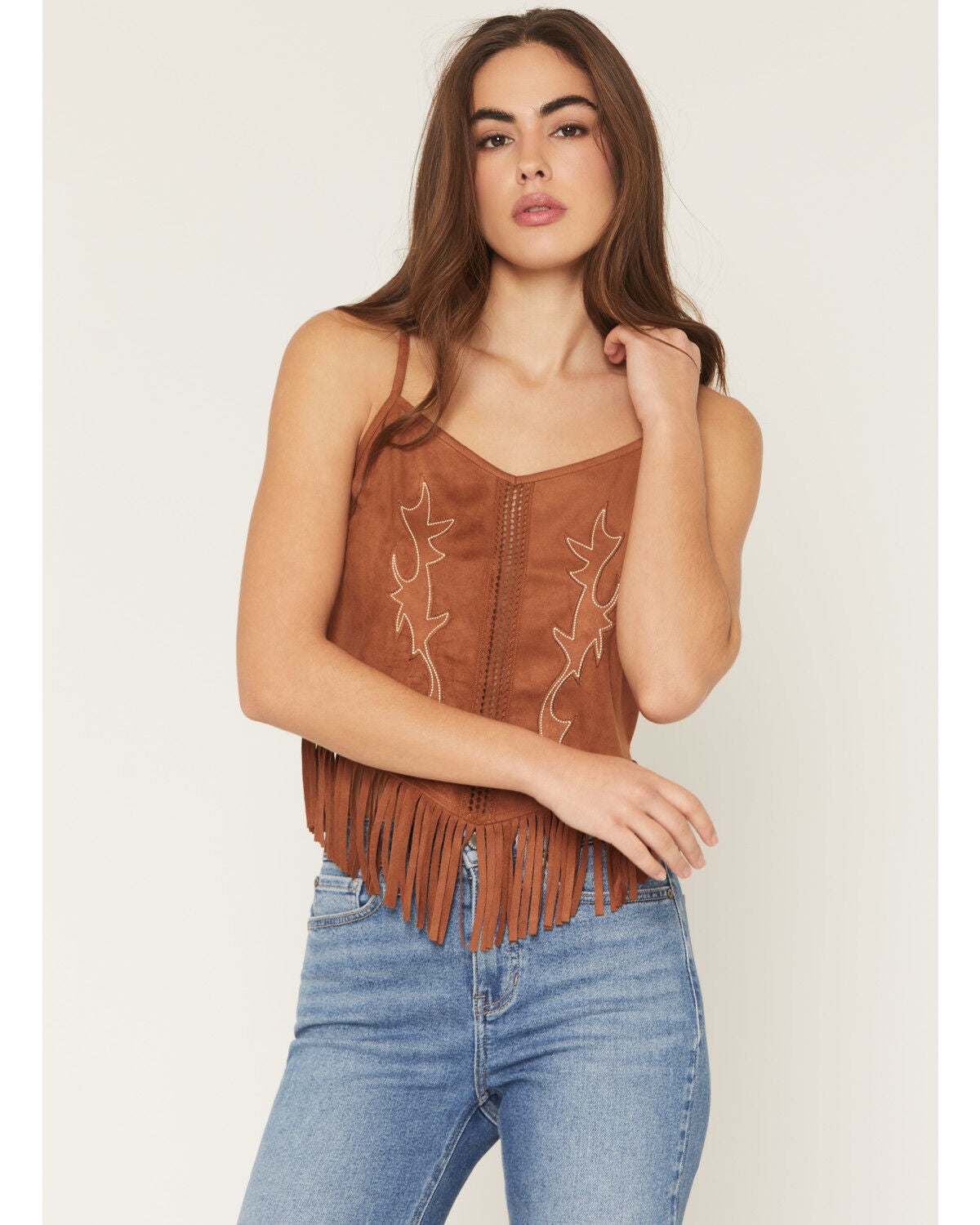 Image #1 - Idyllwind Women's Boot Stitch Faux Suede Tank, Caramel, hi-res