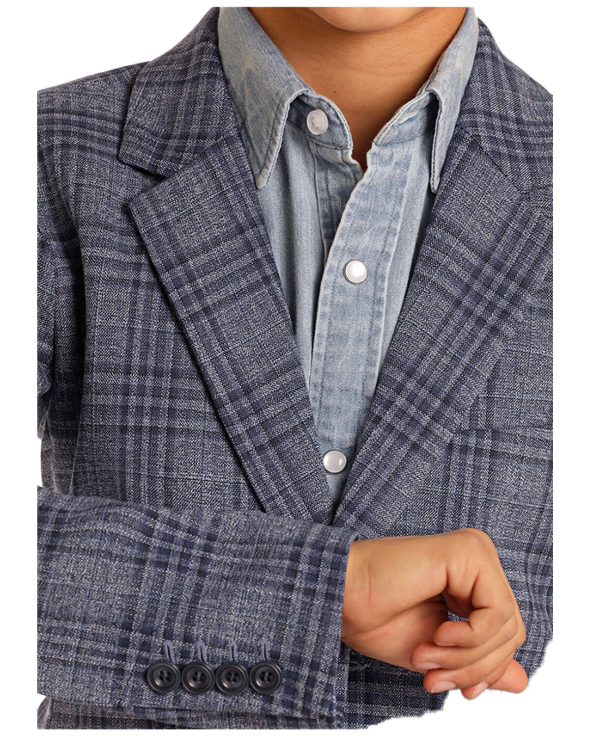 Image #3 - Panhandle Boys' Plaid Print Blazer, Blue, hi-res