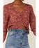 Image #2 - En Crème Women's Floral Ruffle Hem Blouse, Red, hi-res