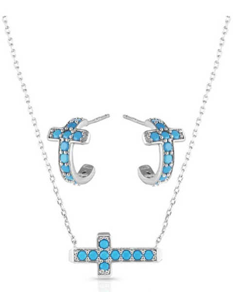 Image #1 - Montana Silversmiths Women's Hold Tight Cross Jewelry Set , Silver, hi-res
