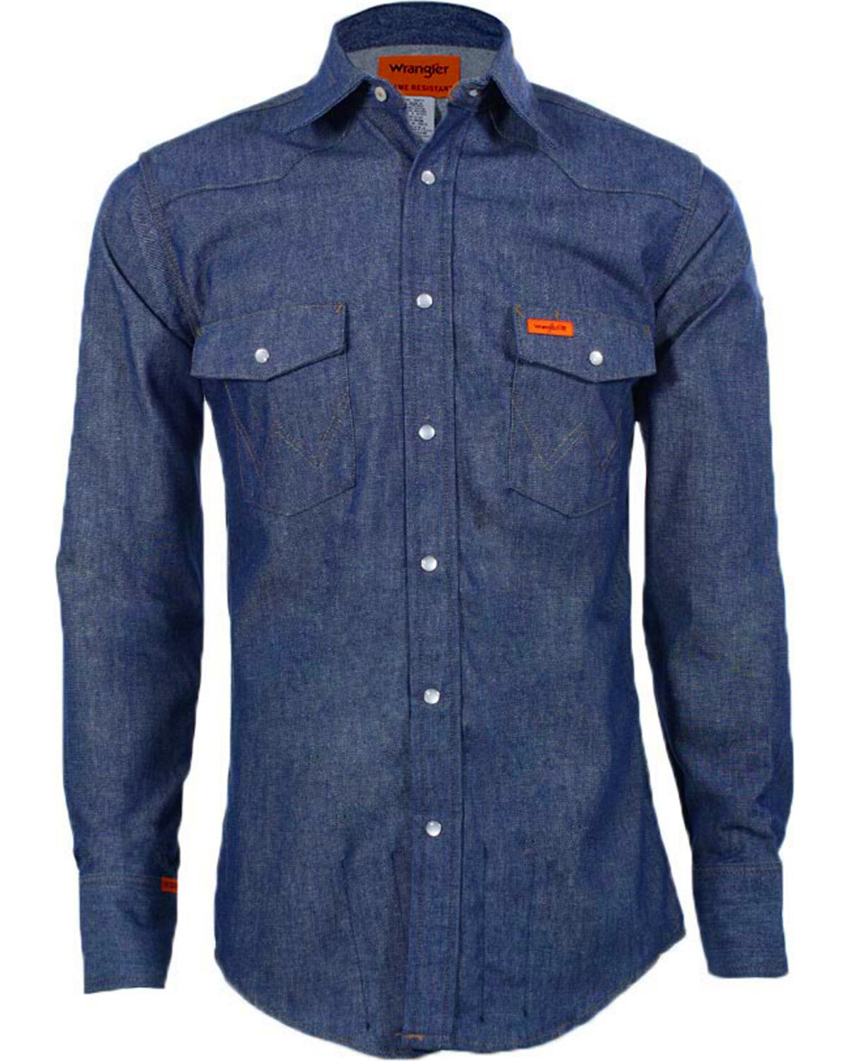 Image #5 - Wrangler Men's FR Long Sleeve Snap Western Work Shirt - Big, Blue, hi-res